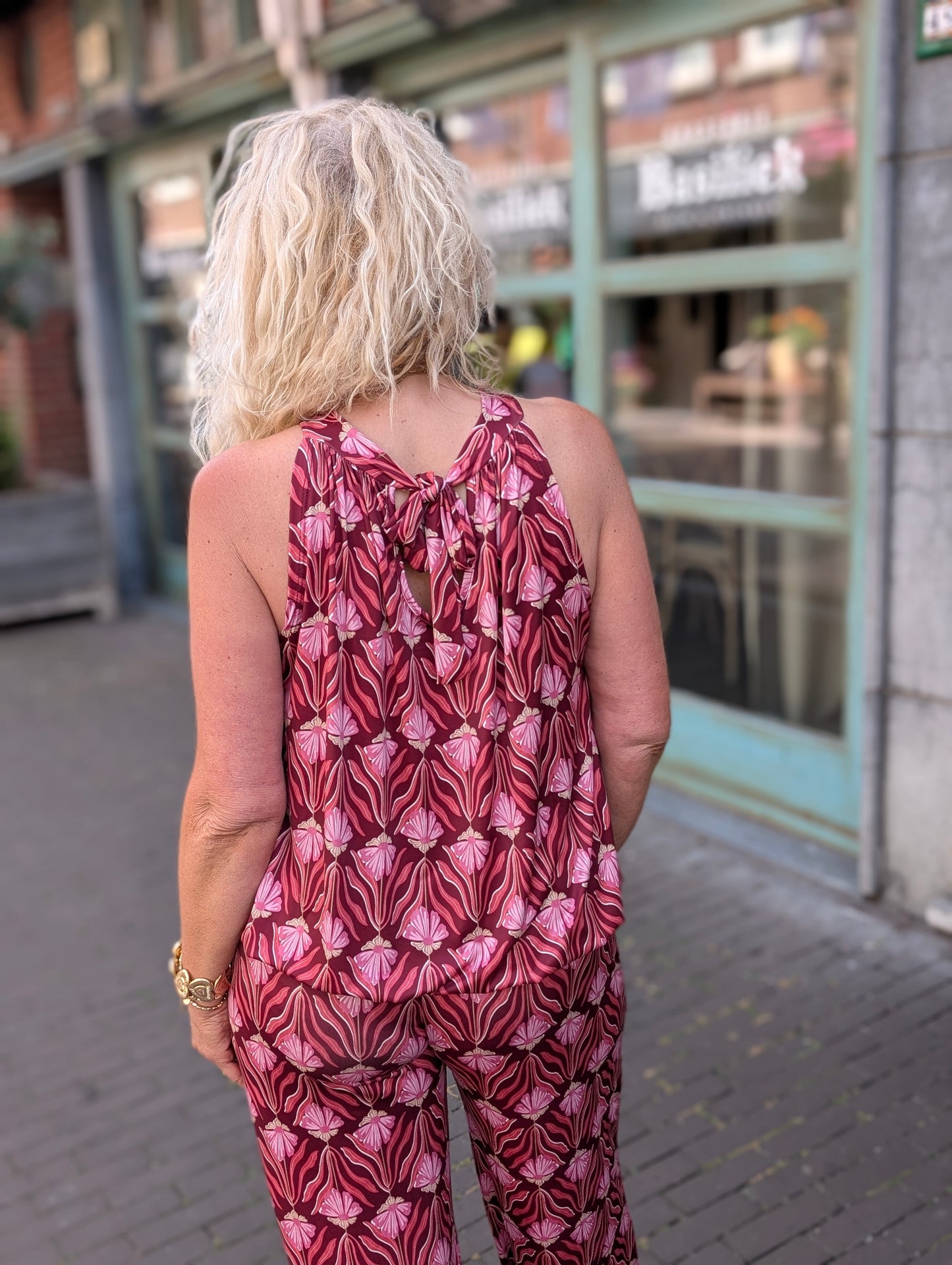 Haltertop hippie flowers - Roze