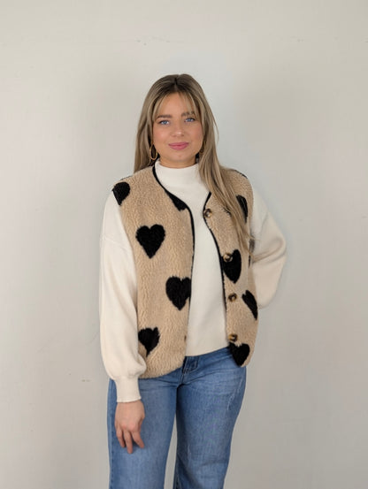 Teddy hartjes gilet Ninthe - Camel/ zwart