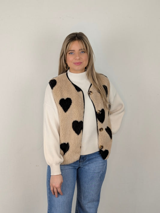 Teddy hartjes gilet Ninthe - Camel/ zwart