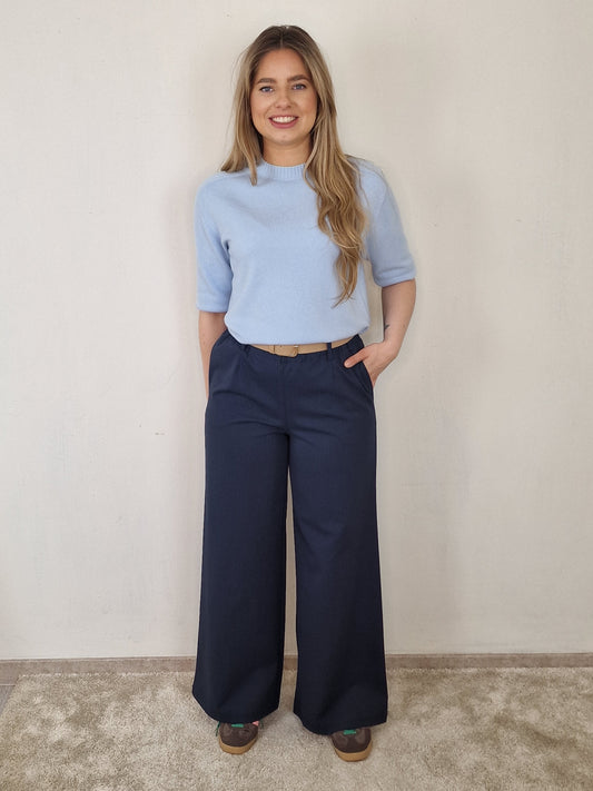 Janneke wide leg pantalon met riem - Donker blauw