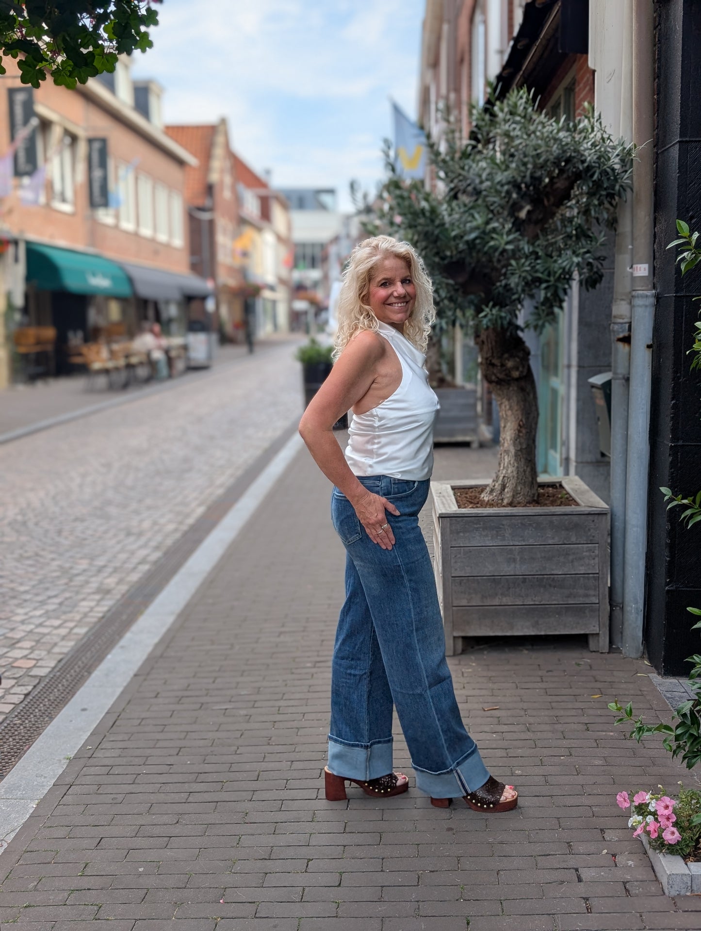 Silk top met openrug - Wit