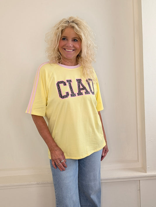 Ciao bies shirt - Geel/Roze