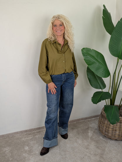 Katoenen blouse Veerle lange mouw - Olijfgroen