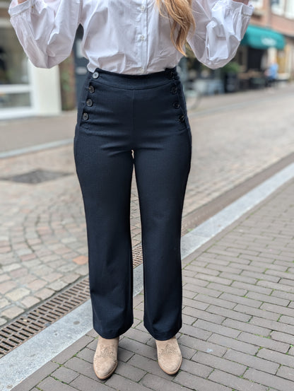 Diana pantalon met knopen zijkant - Donkerblauw