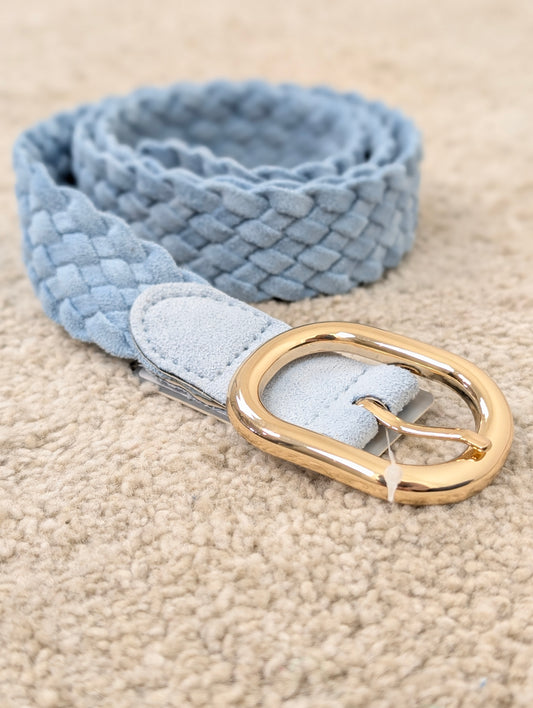 Gevlochten riem suède look - Lichtblauw