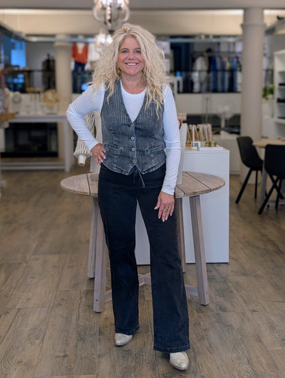 Red Button Waistcoat Embroidery Grey