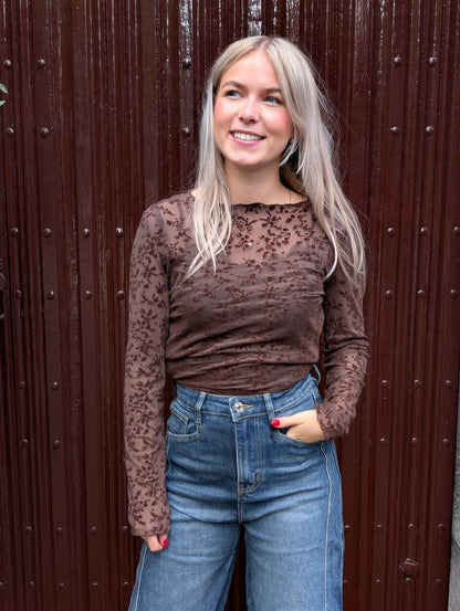Madelief mesh top lange mouwen - Bruin