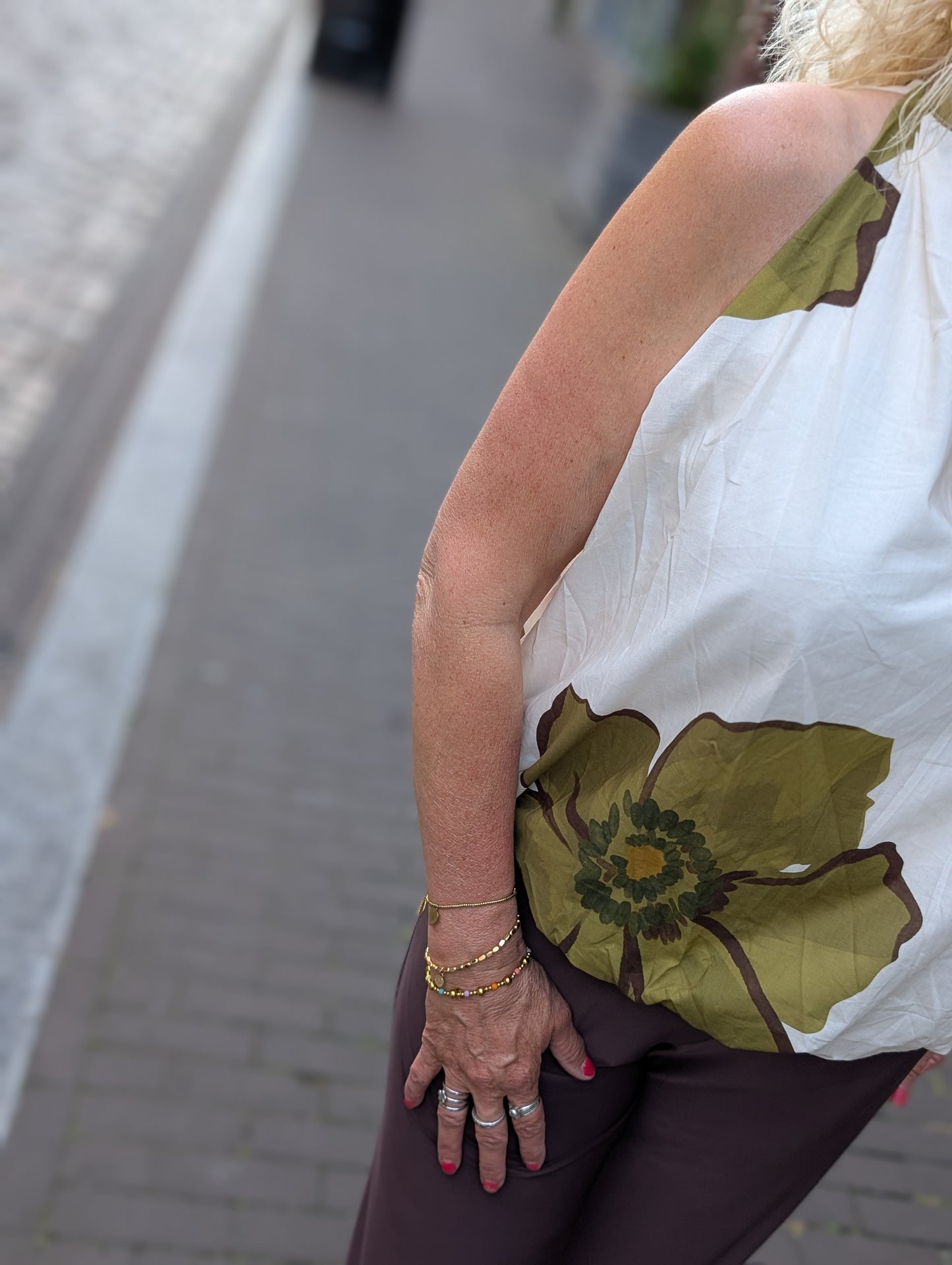 Flower ballon top - Ecru/Pistache