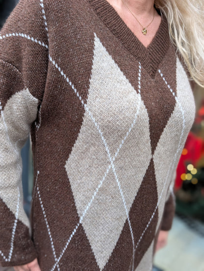 Geruite jurk Nicolle - Bruin