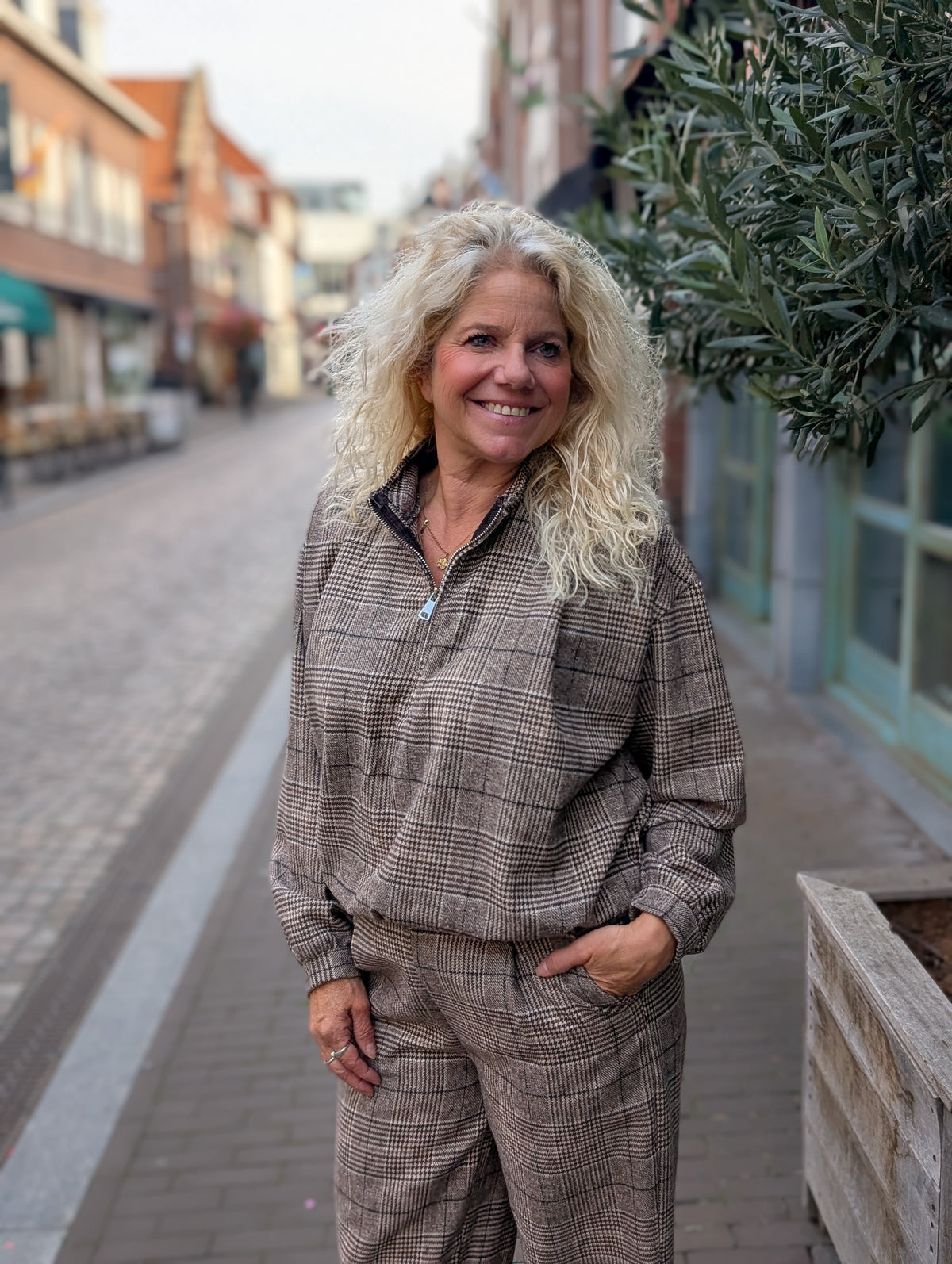 Bolu ruit bomber trui - Taupe / bruin