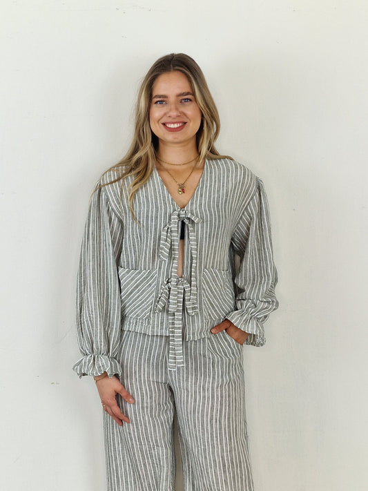 Gestreepte strik blouse Emely - Groen