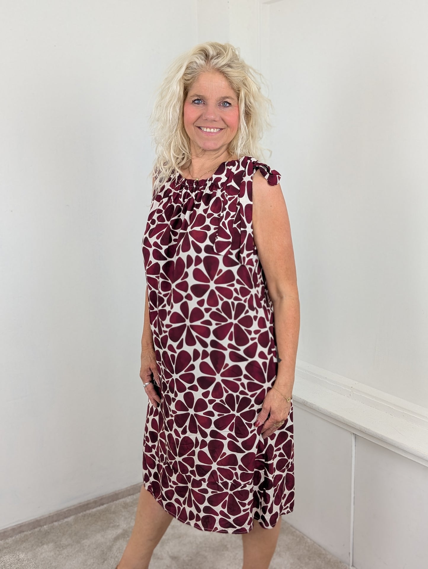 Print jurk flower map Nicolle - Bordeaux