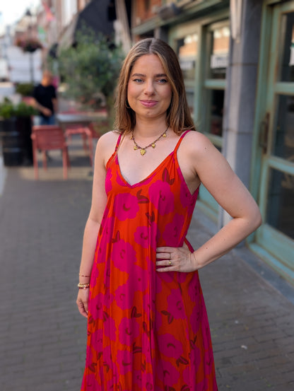 Mabel flower jurk - Orange/ roze