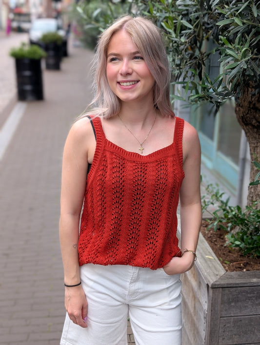 Ajour gebreide top Liz - Brique