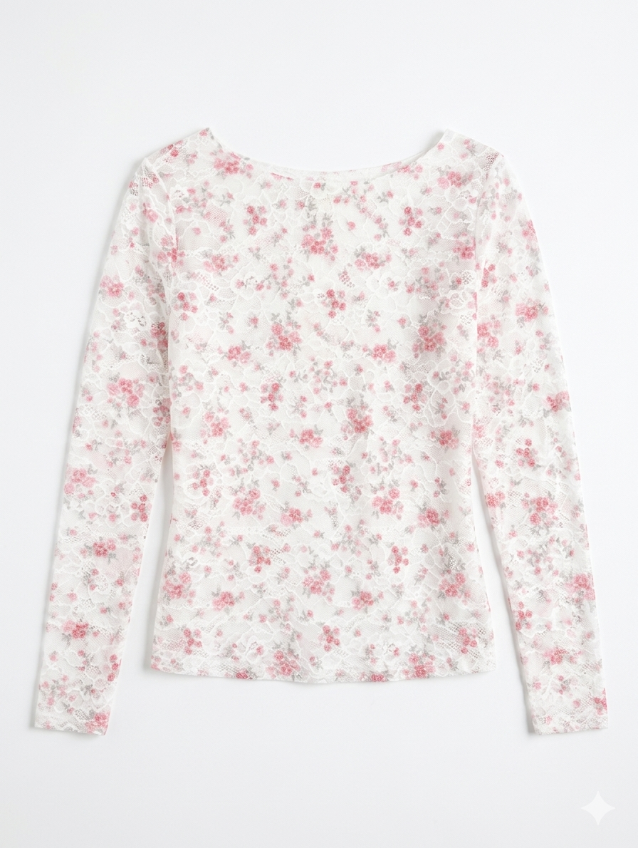Vintage bloom lace top - Ecru/Roze