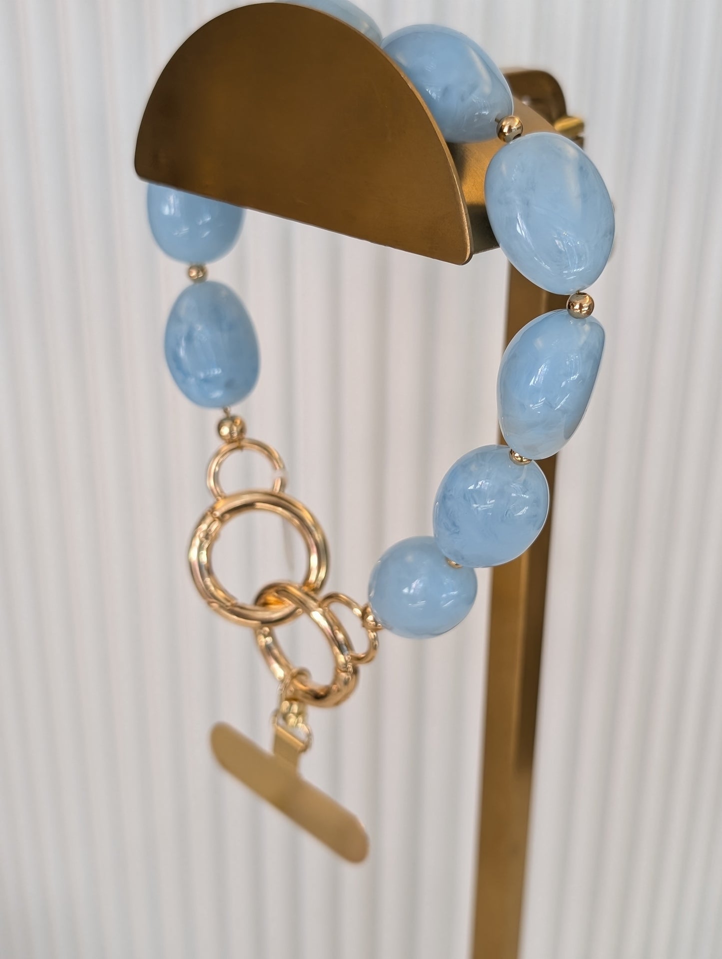 Telefoon koord ronde kralen - Blauw / goud