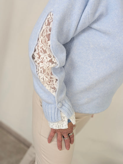 Lens trui met kant - Licht blauw