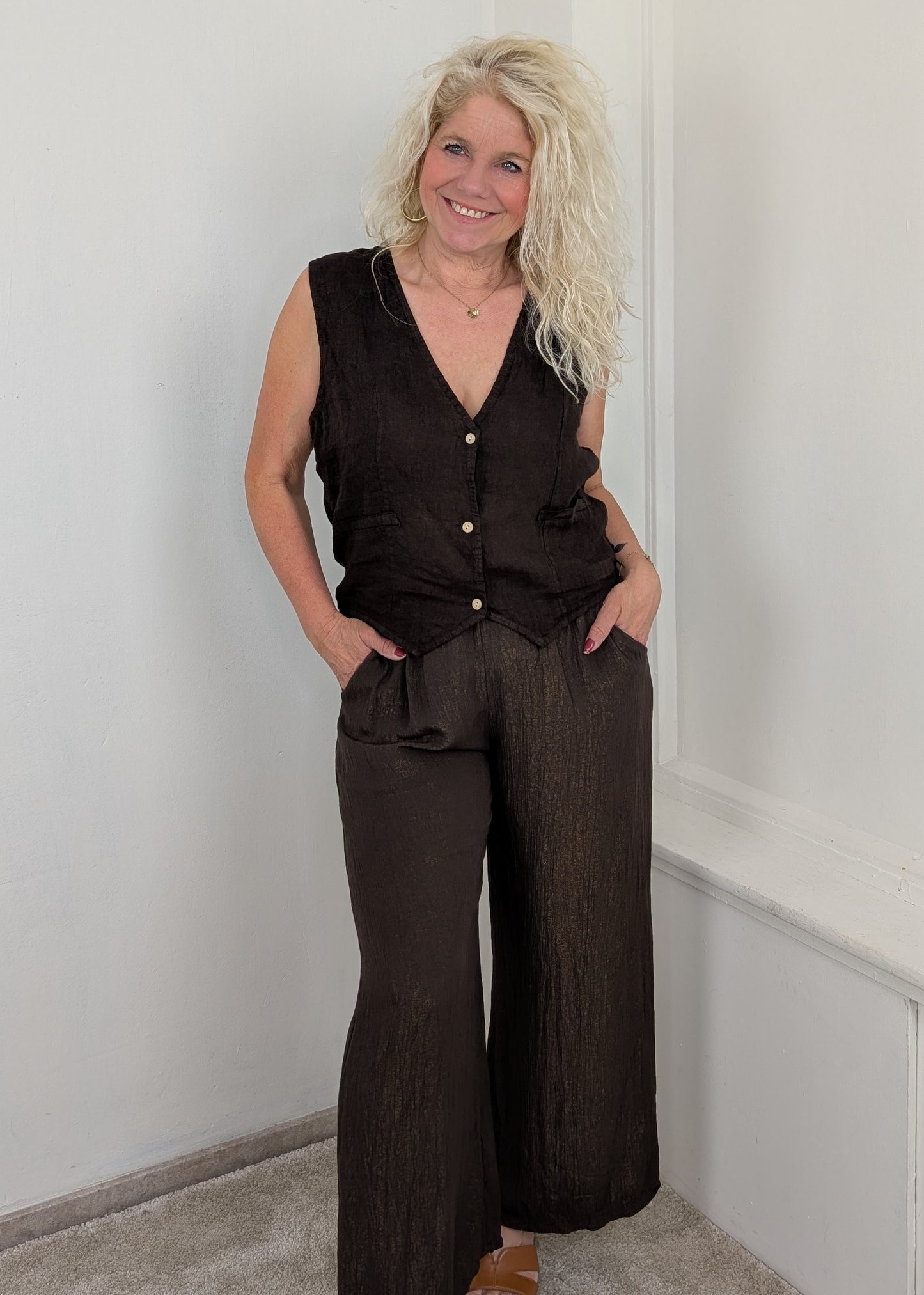 Linnen gilet - Bruin