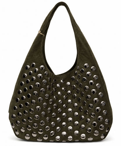 Shopper met studs en rits - Donker groen