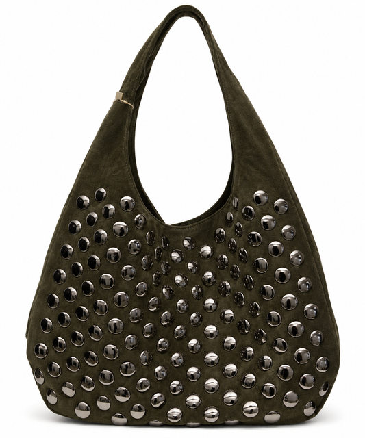 Shopper met studs en rits - Donker groen