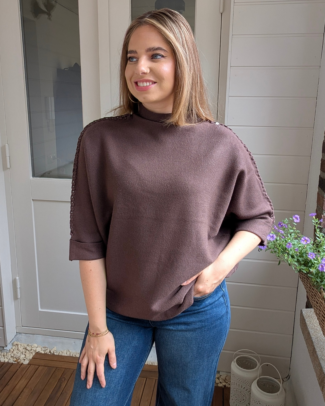 Trui met vlecht details - Bruin