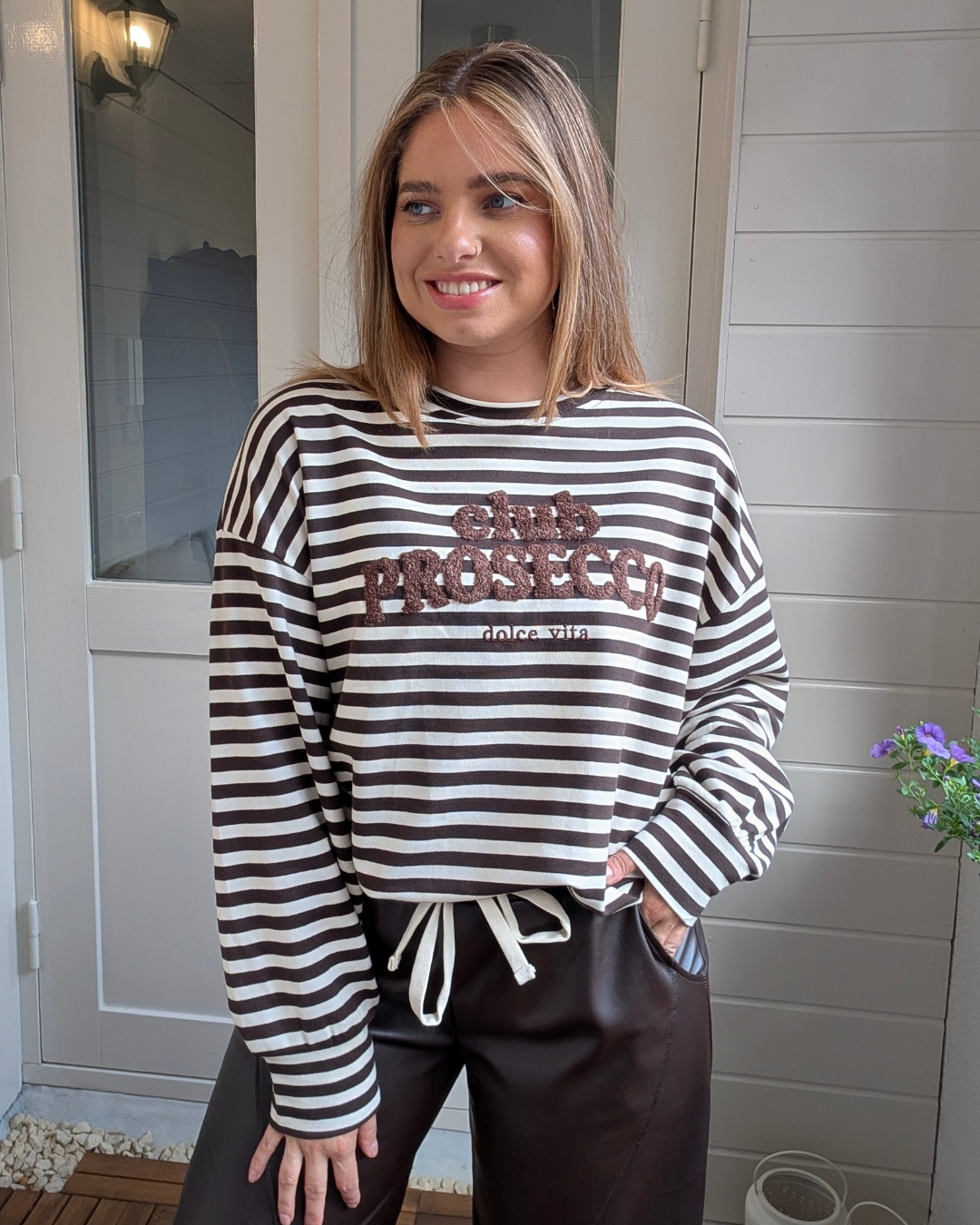 Prosecco Stripe Longsleeve - Bruin/Ecru