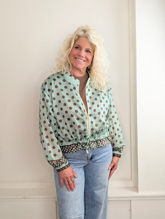 Blouse/vest bomber Polkadots - Mintgroen/Bruin