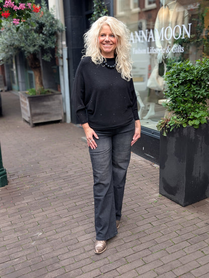 Hello miss glitter wide leg jeans - Zwart