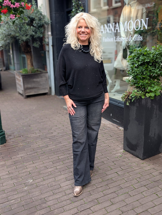 Hello miss glitter wide leg jeans - Zwart