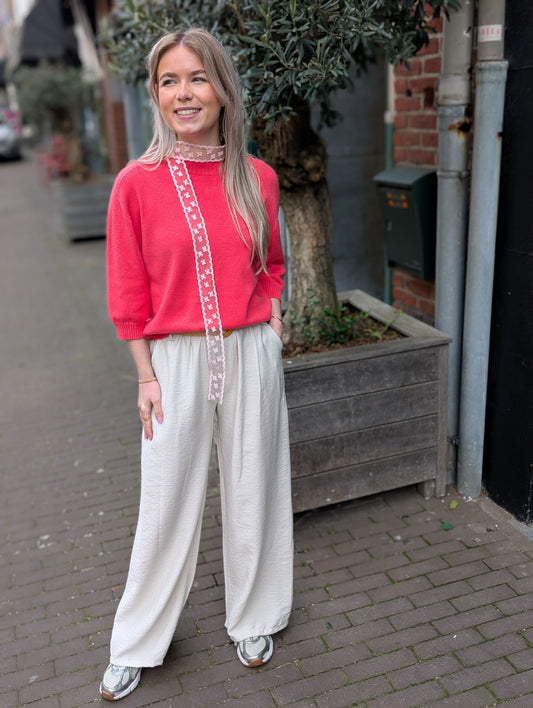 Daisi wide leg pantalon met riem - Creme