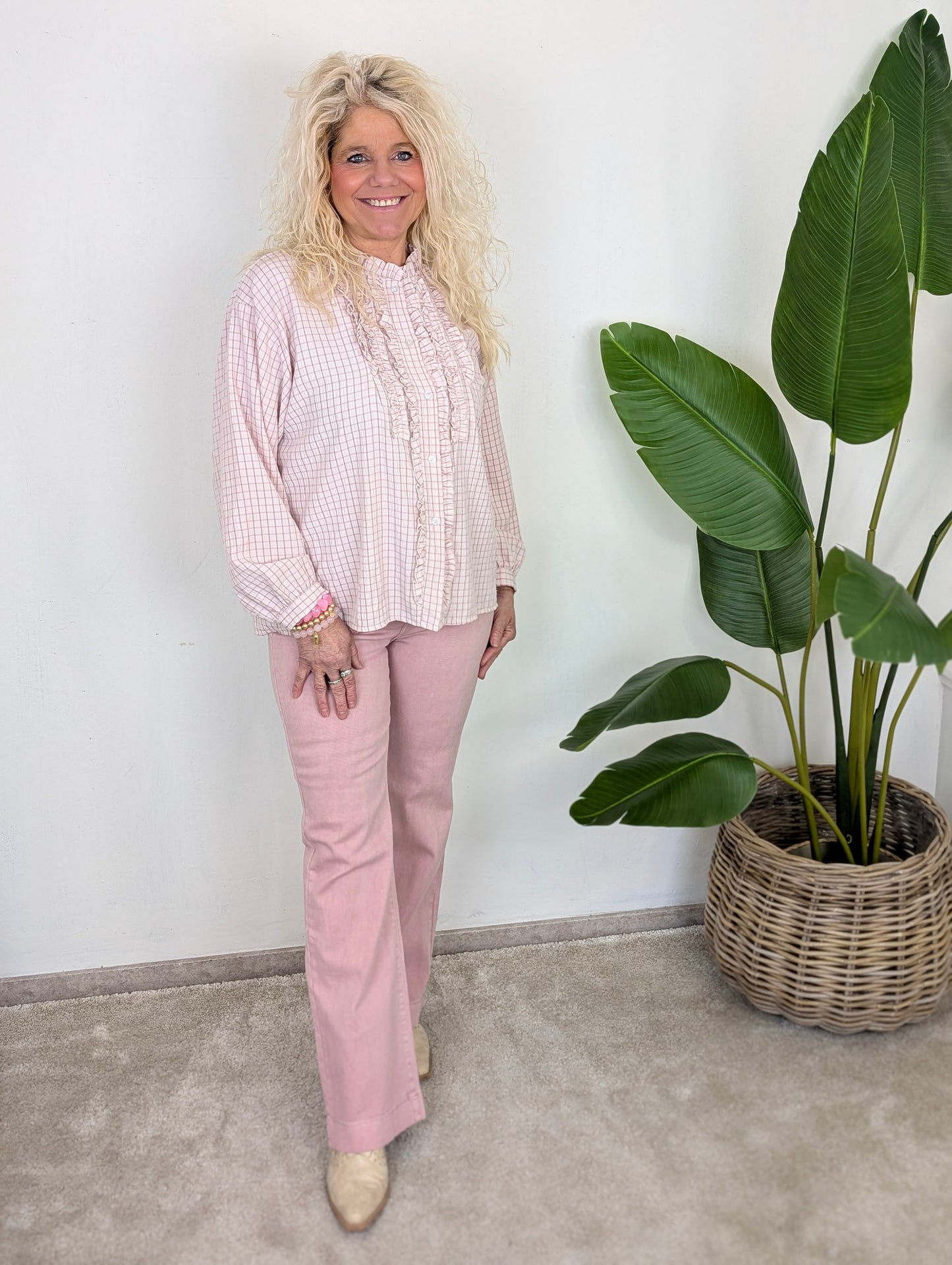 Diene ruiten blouse - Roze