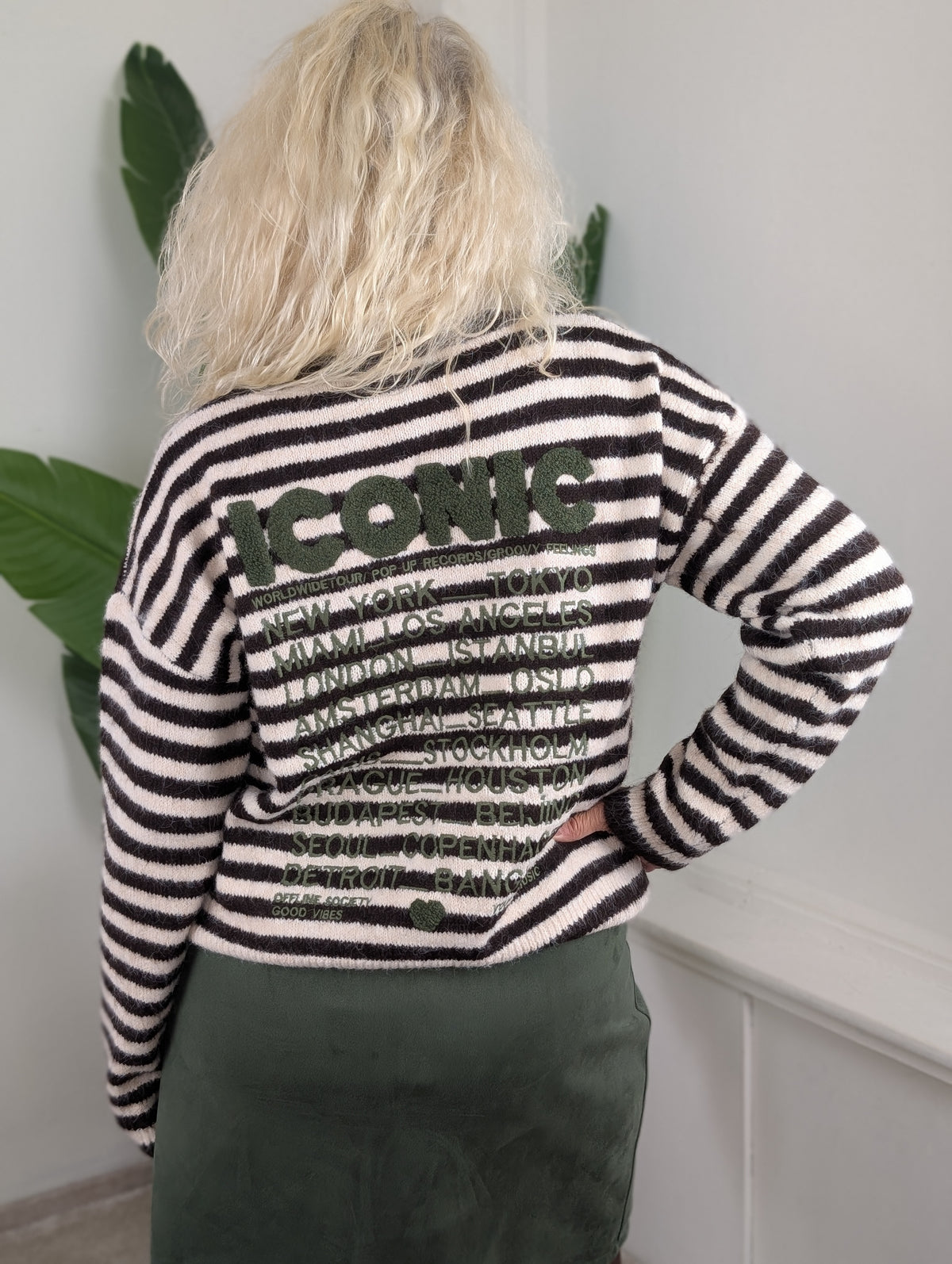Strape Iconic streep trui - Beige / bruin / groen