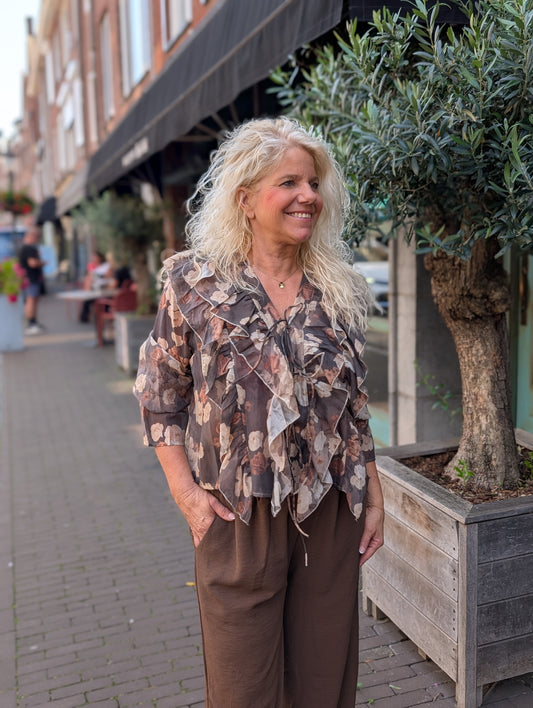 Ruffle blouse Emma - Flowers Brown Mix