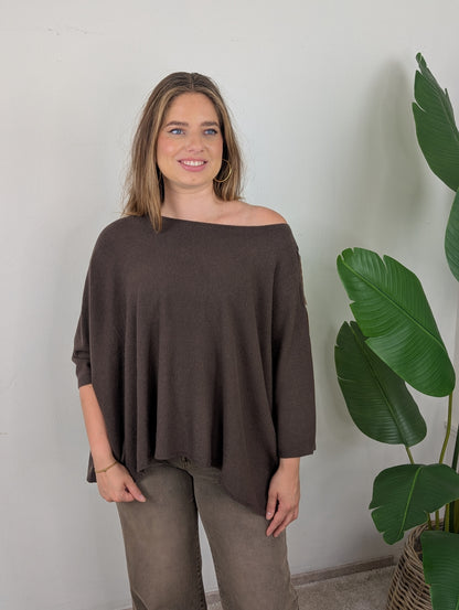 Oversized basis vleermuis trui - Bruin