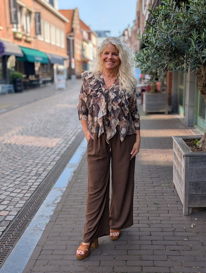 Ruffle blouse Emma - Flowers Brown Mix