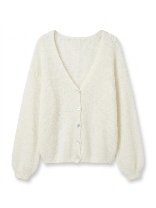 Soft Touch V-Neck Cardigan - Off white