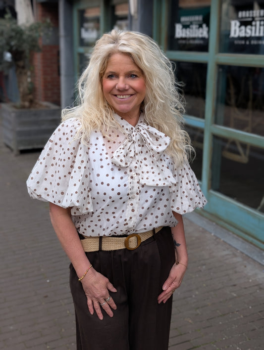 Blouse polkadot Gwen - Ecru/Bruin