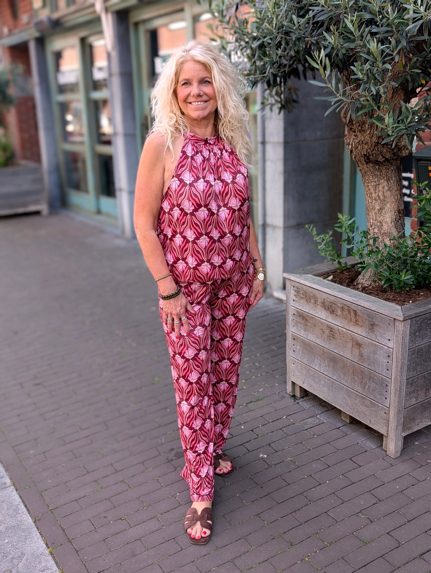 Travelstof broek hippie flowers - Roze