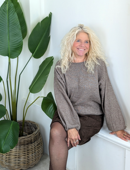 Sandra trui met elastiek onderin - Taupe