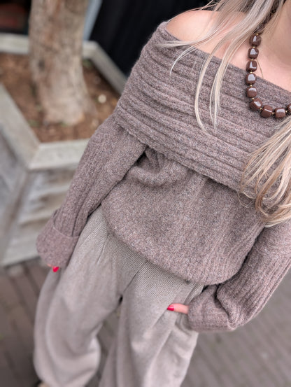 Apany off sholder trui - Taupe