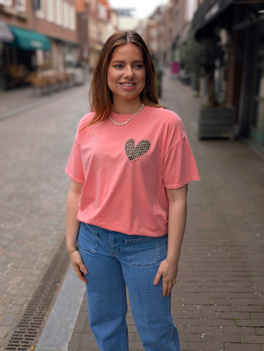 Panter heart shirt Amour - Koraal