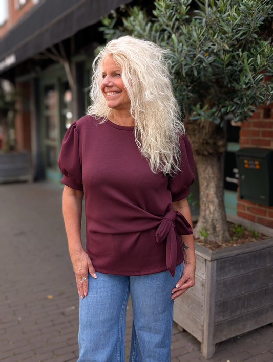 Lis strik shirt met pof mouw - Bordeaux