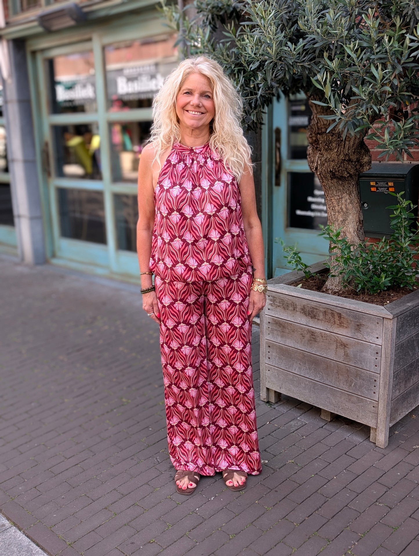Travelstof broek hippie flowers - Roze