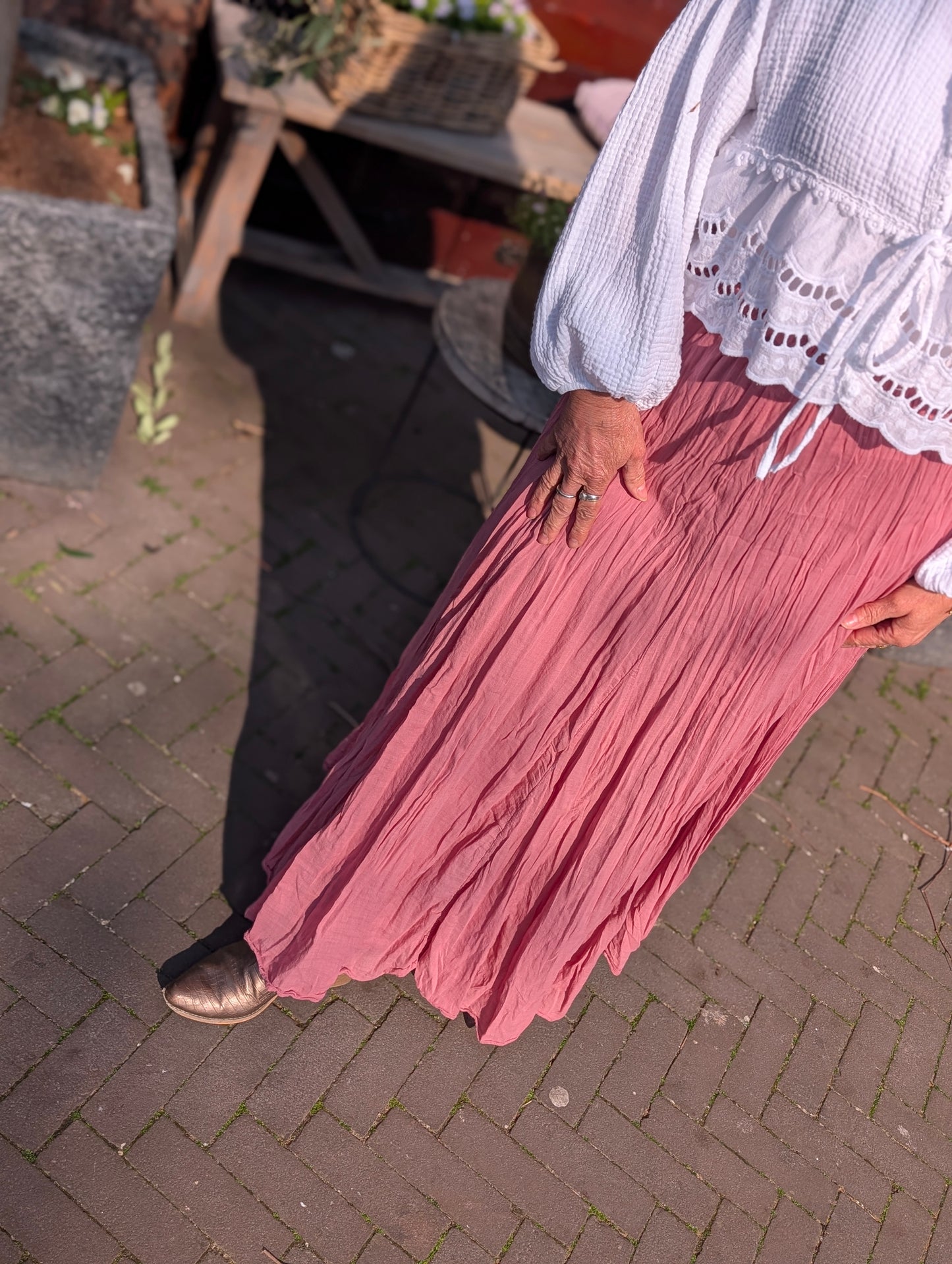 Liva katoenen kreukel boho rok - Blush