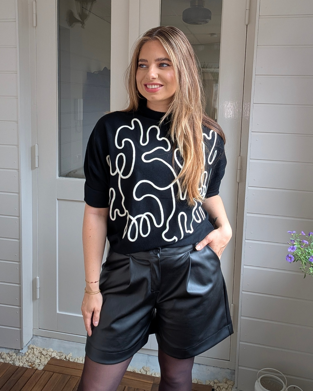 Faux leather short - Zwart