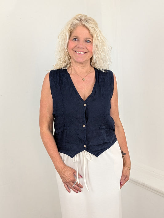 Linnen gilet - Donkerblauw