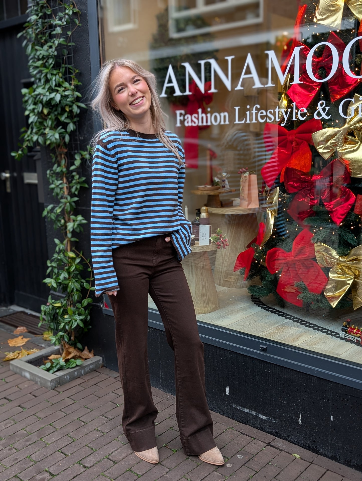 Gestreepte trui Romy - Bruin/Creme