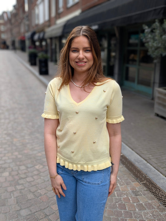 Ruffle shirt golden hearts - Geel