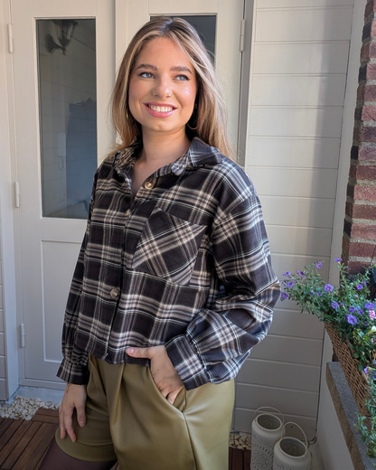 Korte ruitjes blouse Ella - Bruin/Groen