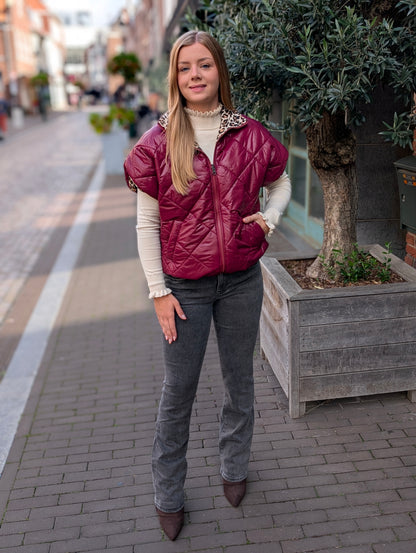 Bodywarmer Emma met panter voering - Bordeaux